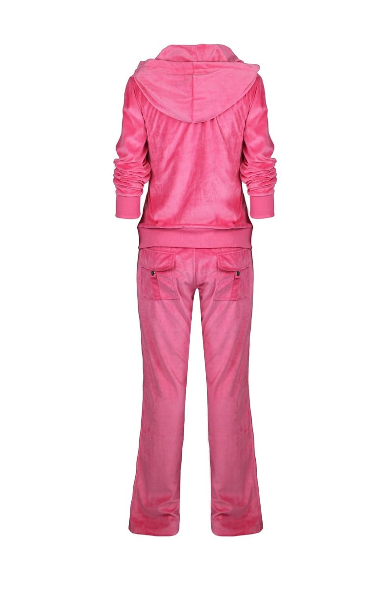 Facitisu Tracksuit for Women Set 2 Piece Joggers Velour Jogging Sweat Outfits Hoodie and Sweatpants Set M, Coral - Image 2